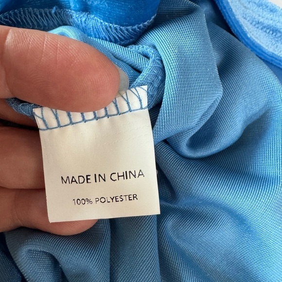 Simple Blue Asymmetrical Ruched Mini Dress - Picture 6 of 6